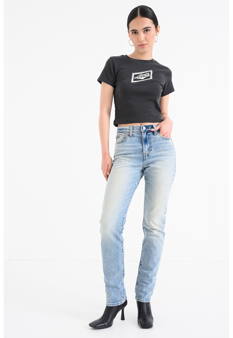 Tricou crop slim fit Essential - Alb/Gri antracit