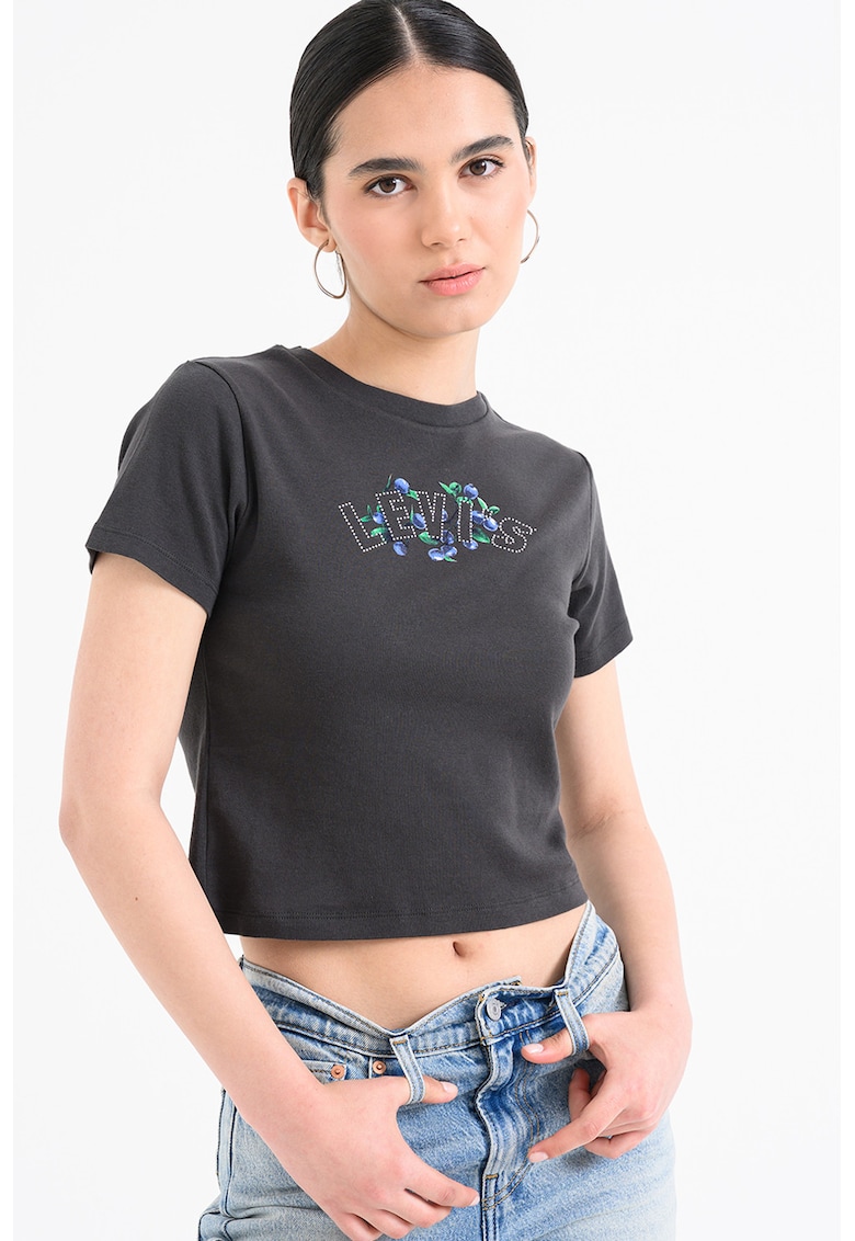 Tricou crop slim fit Essential - Albastru royal/Gri antracit/Argintiu