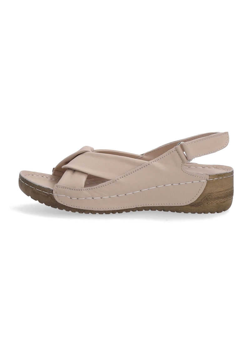 Sandale din piele cu varf rotund si inchidere cu velcro
