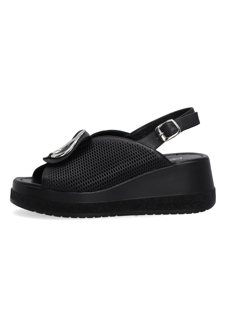 Sandale cu talpa wedge din piele si catarame