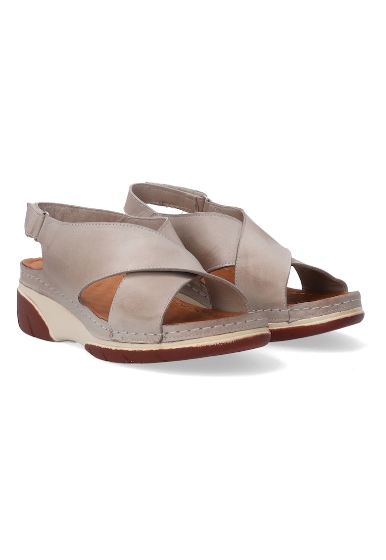 Sandale din piele cu talpa wedge si barete incrucisate