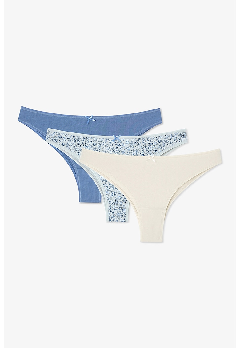 Set de chiloti brazilieni - 3 perechi - Alb murdar/Albastru