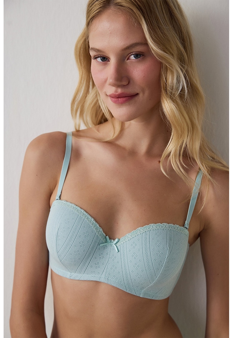 Sutien cu burete si garnituri din dantela - Verde pal