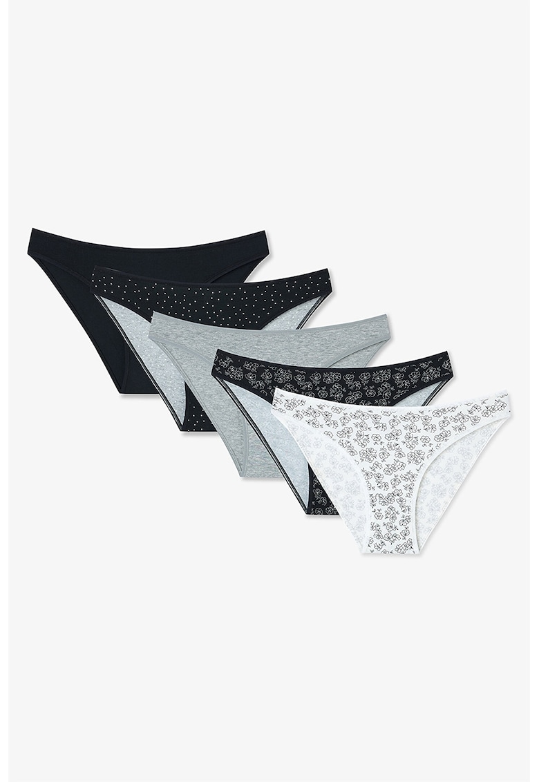 Set de chiloti din amestec de bumbac - 5 perechi - Alb/Negru/Gri