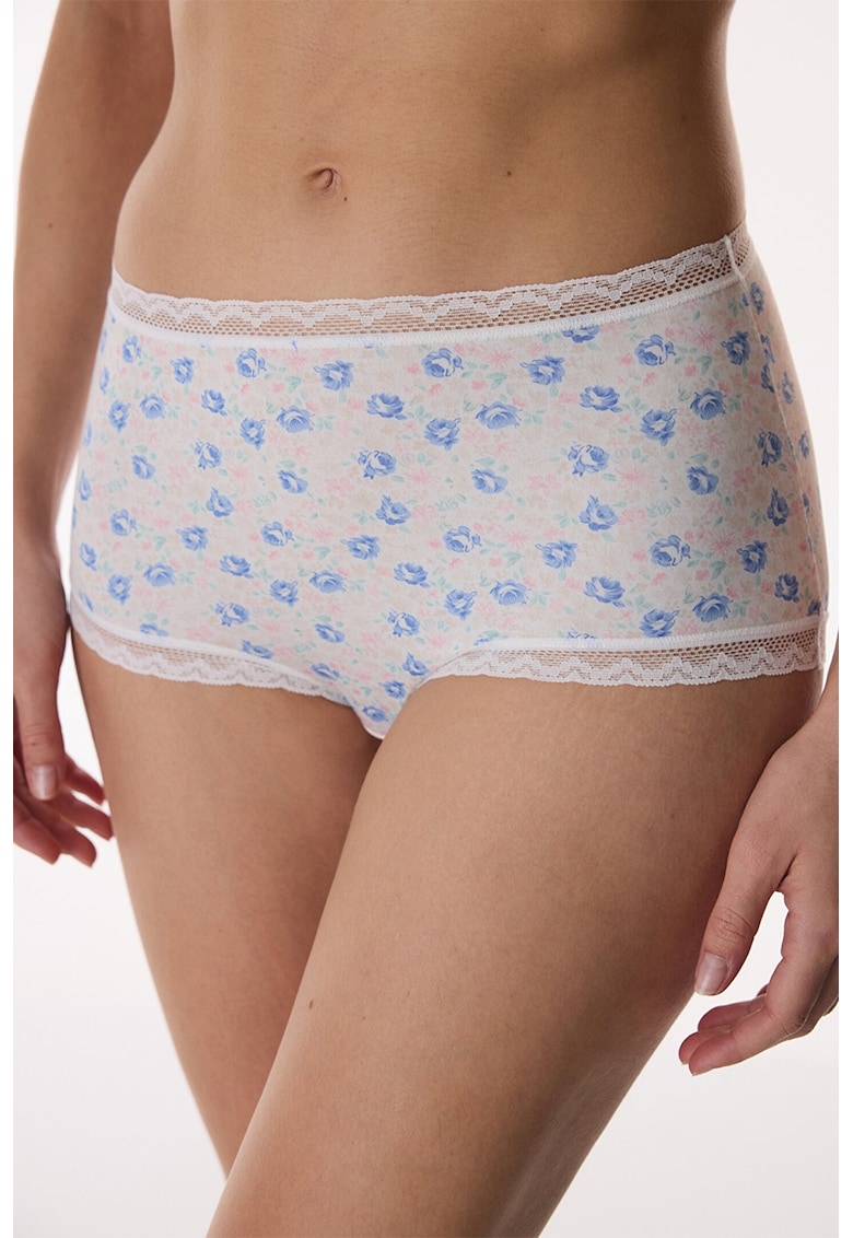 Chiloti cu model floral si captuseala din dantela - Alb/Albastru