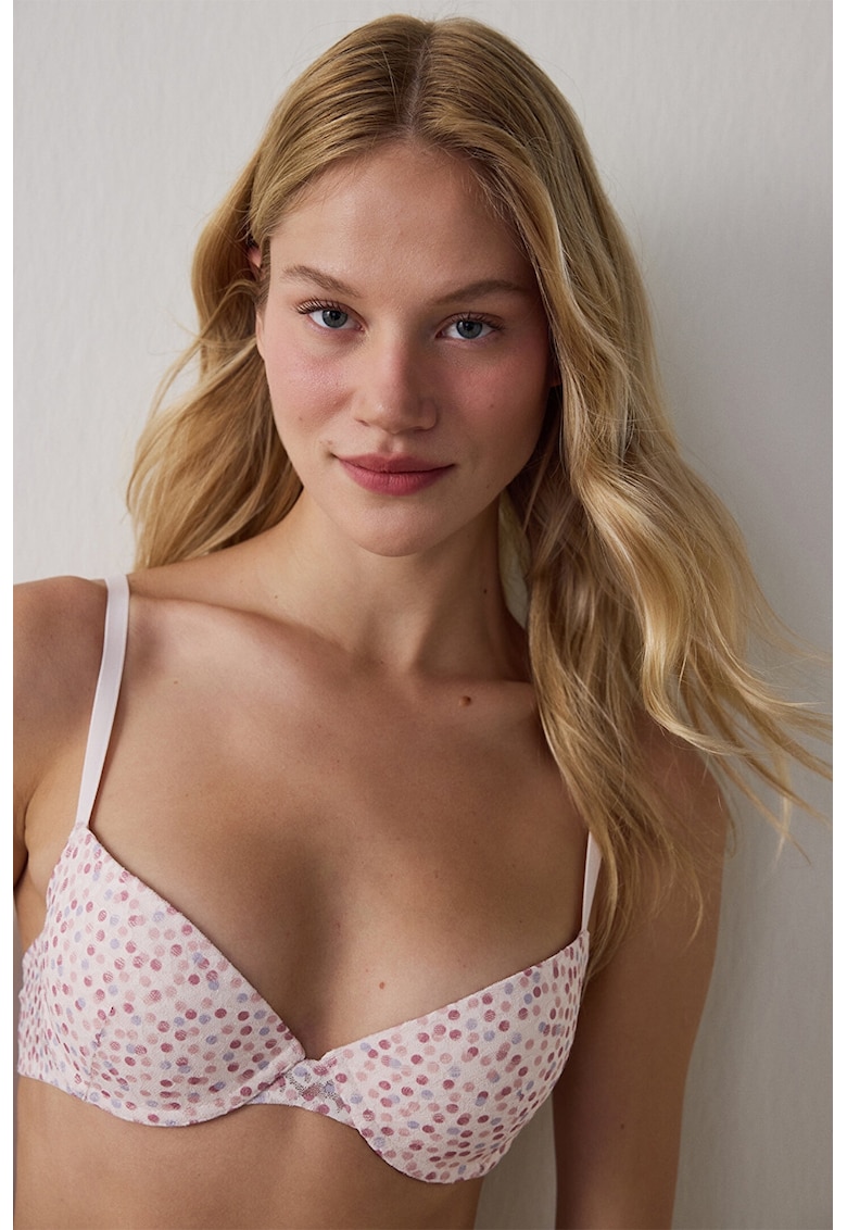 Sutien cu imprimeu si buline - Violet/Roz pal