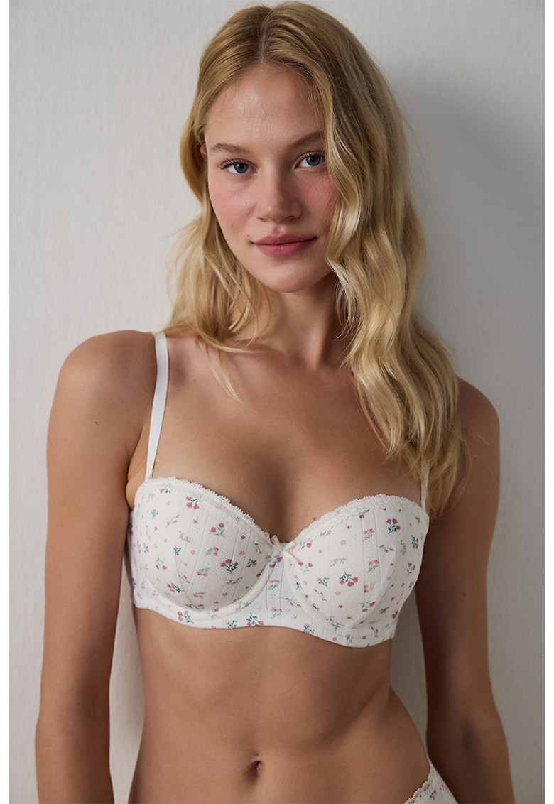 Sutien balconette cu imprimeu floral - Rosu/Alb/Albastru