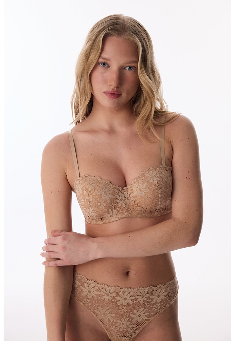 Sutien balconette din dantela - Bej