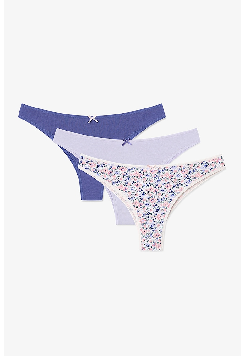 Set de chiloti tanga - 3 perechi - Lila/Bleumarin