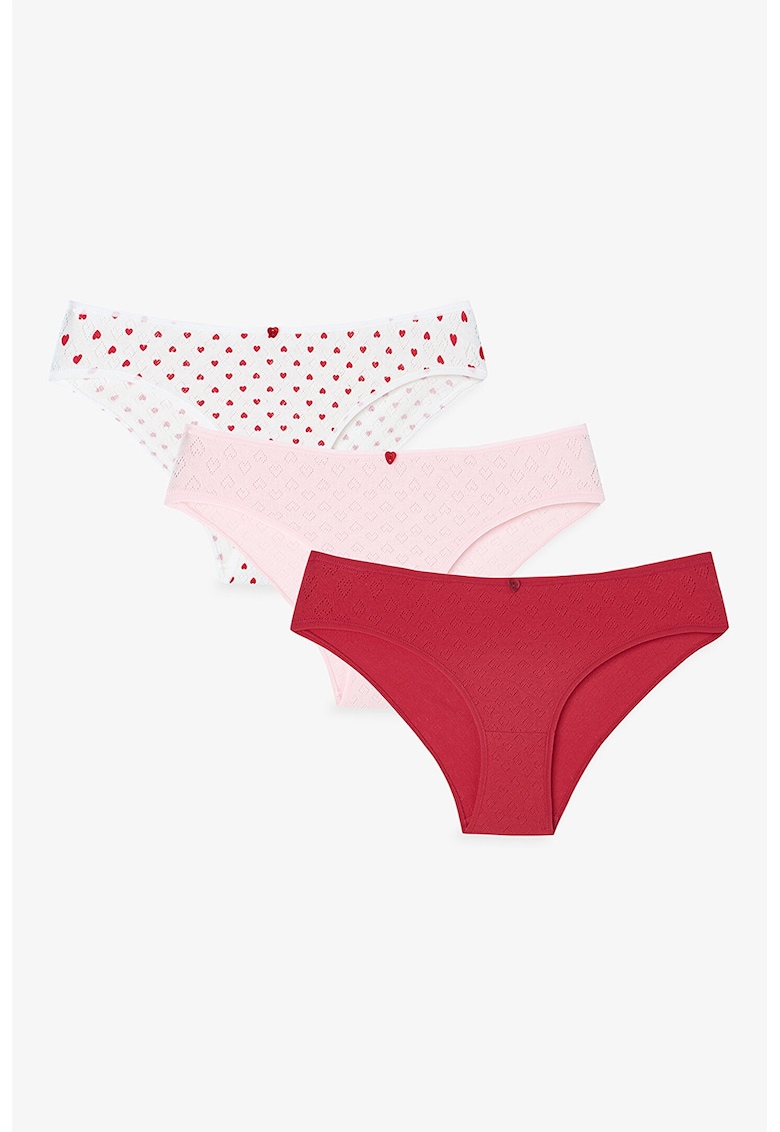 Set de chiloti cu model cu inima - 3 perechi - Rosu/Alb/Roz