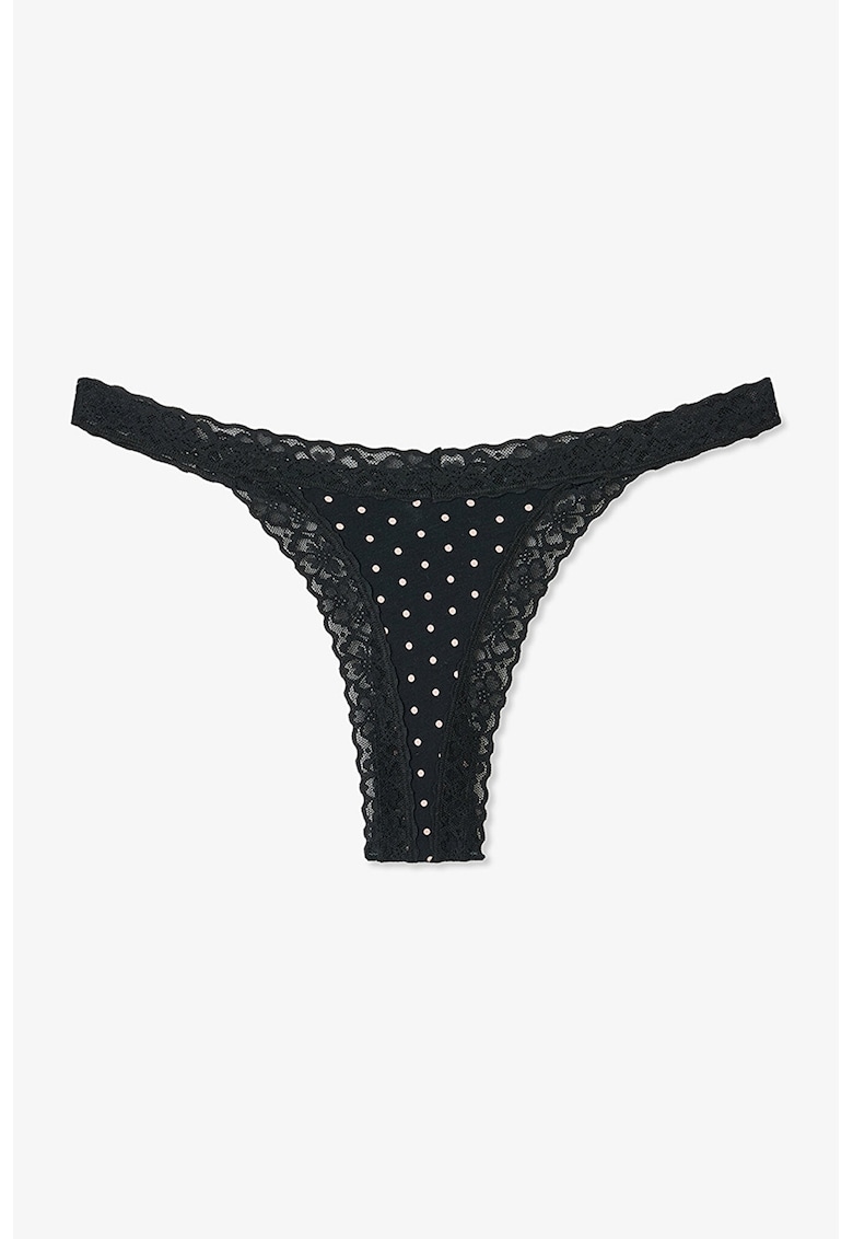 Chiloti tanga cu garnitura din dantela - Negru