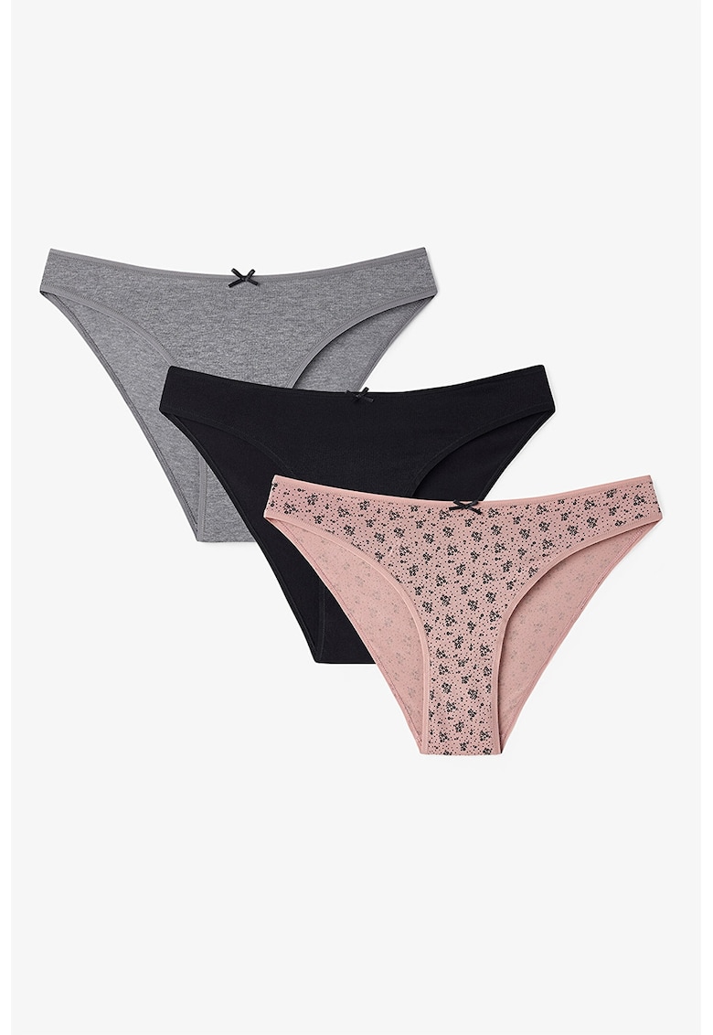 Set de chiloti brazilieni - 3 perechi - Negru/Roz somon/Gri melange