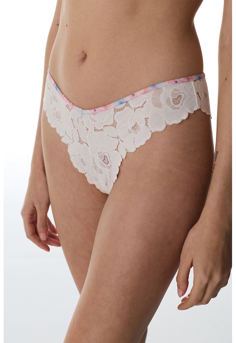 Chiloti brazilieni cu model floral - Alb fildes