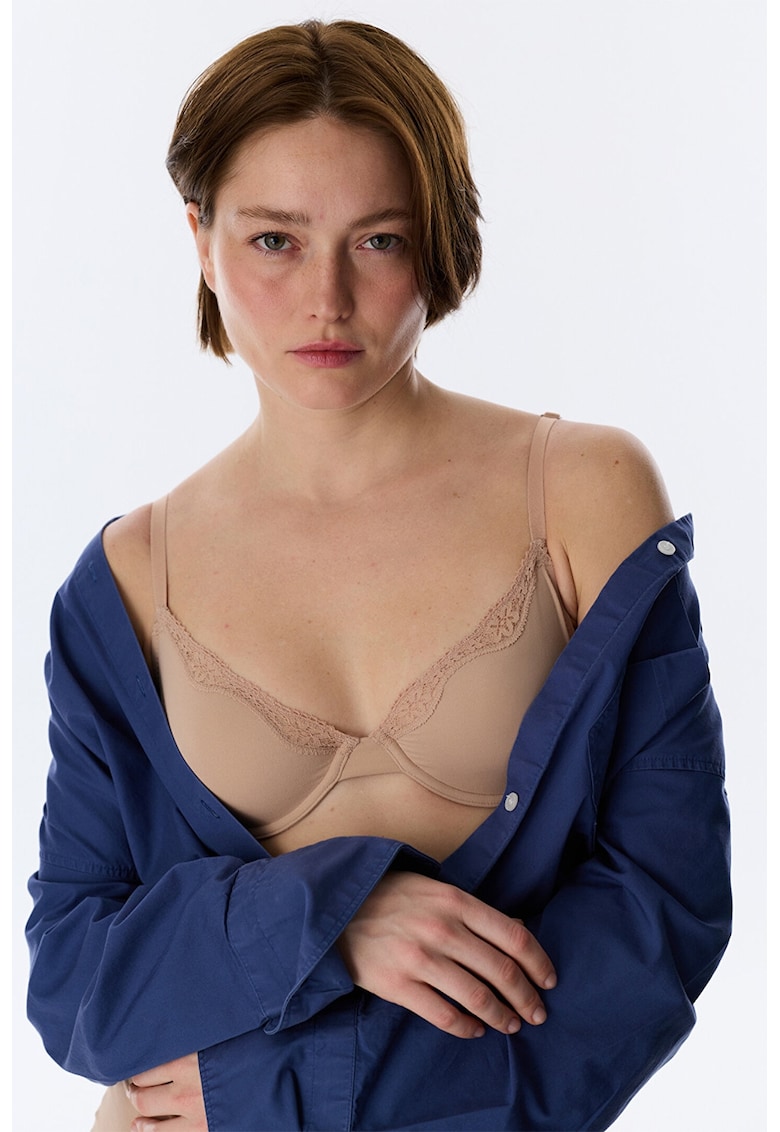 Sutien cu sustinere metalica si garnituri din dantela - Bej