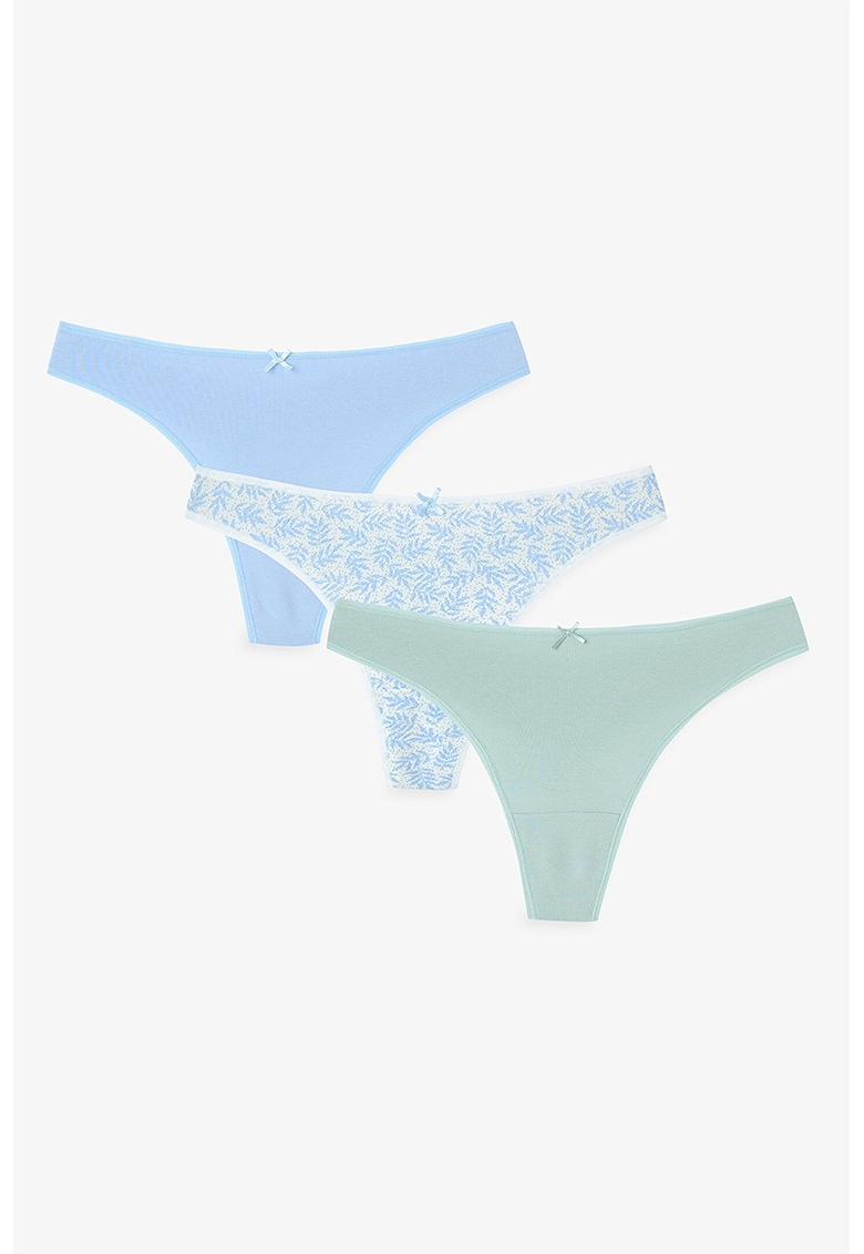 Set de chiloti tanga cu aplicatie cu funda - 3 perechi - Verde pal/Albastru deschis