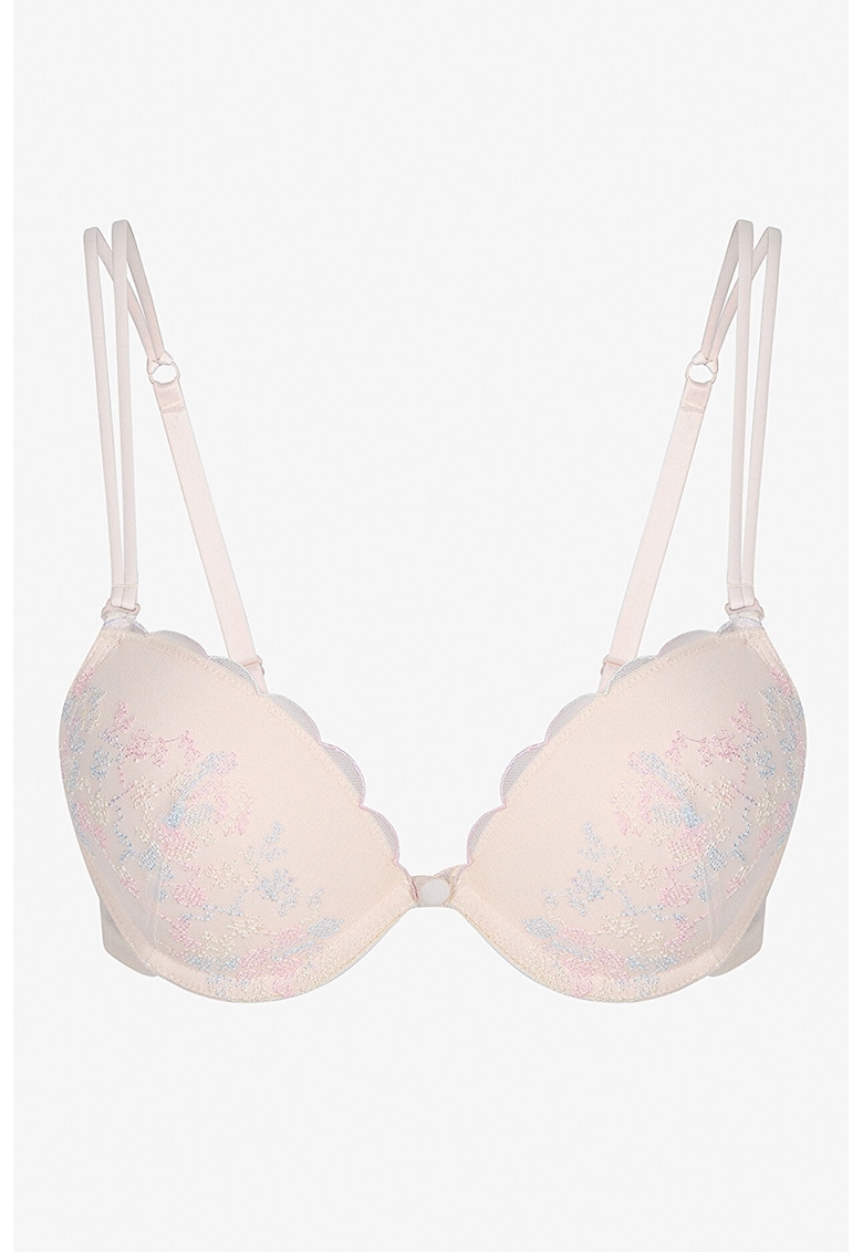 Sutien push-up cu detalii brodate - Roz pal