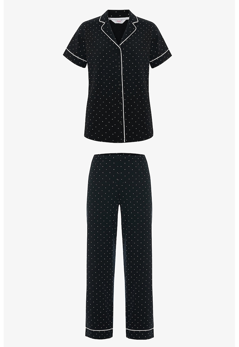 Pijama din bumbac cu buline - Negru