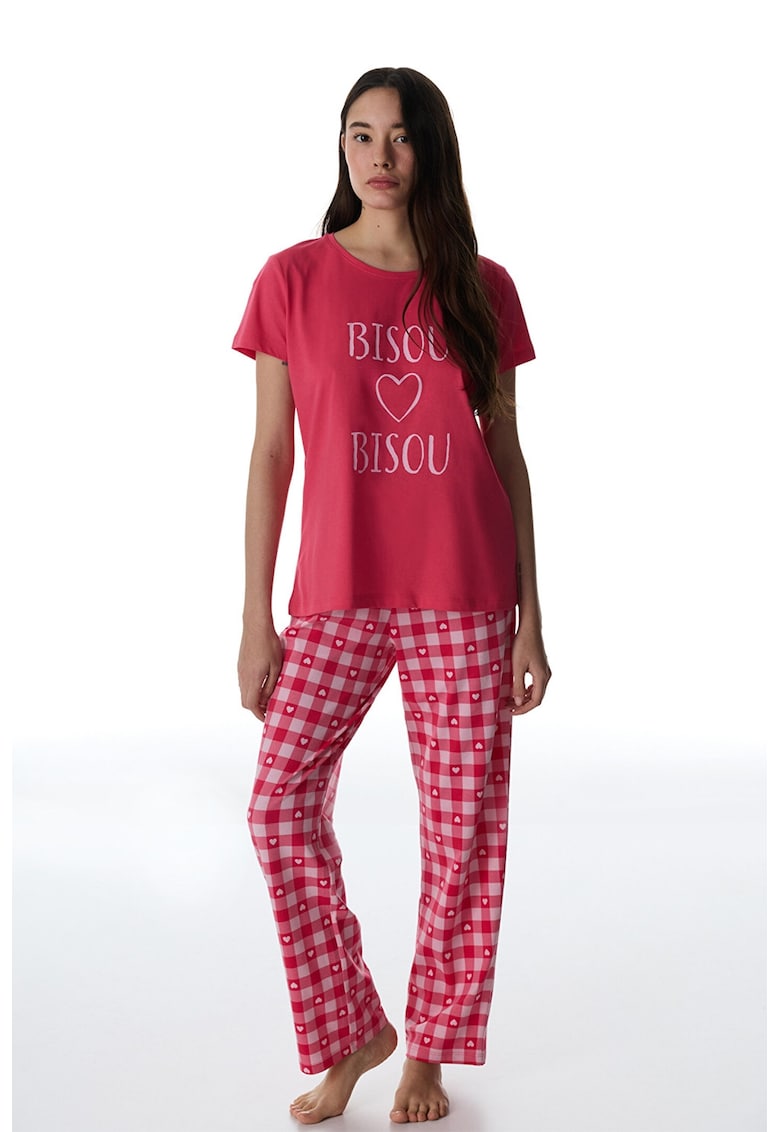 Pijama cu imprimeu cu inimi - Rosu capsuna