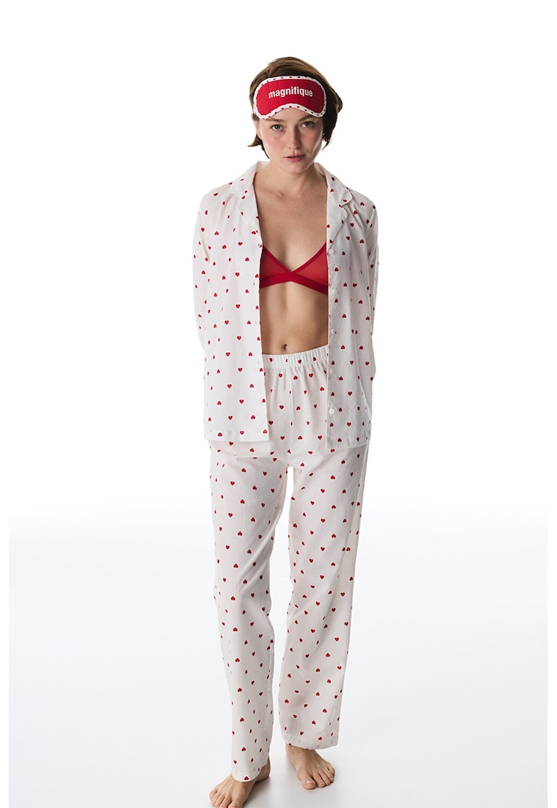 Pijama din amestec de bumbac cu model - Rosu/Alb