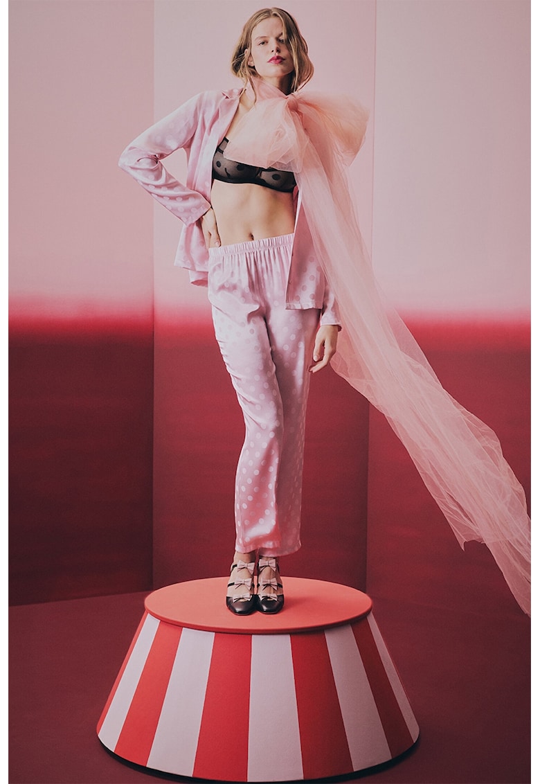 Pijama din satin cu imprimeu cu inimi - Roz deschis