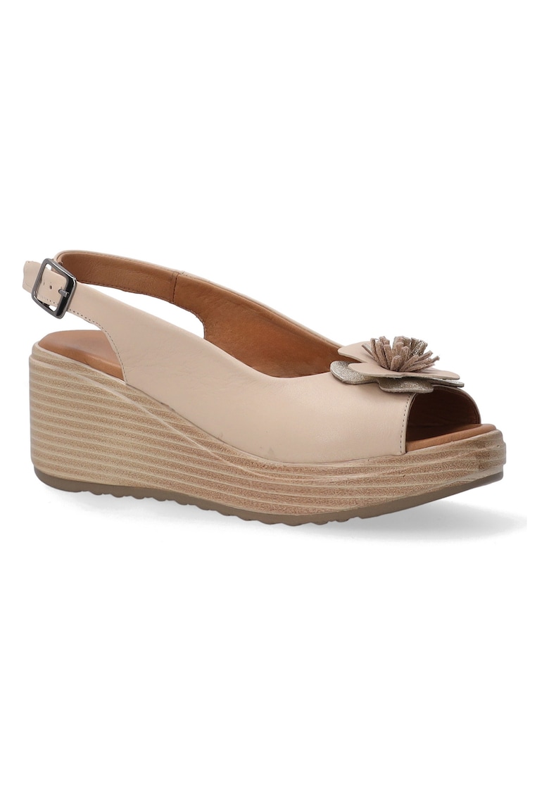 Sandale din piele cu talpa wedge si aplicatie florala