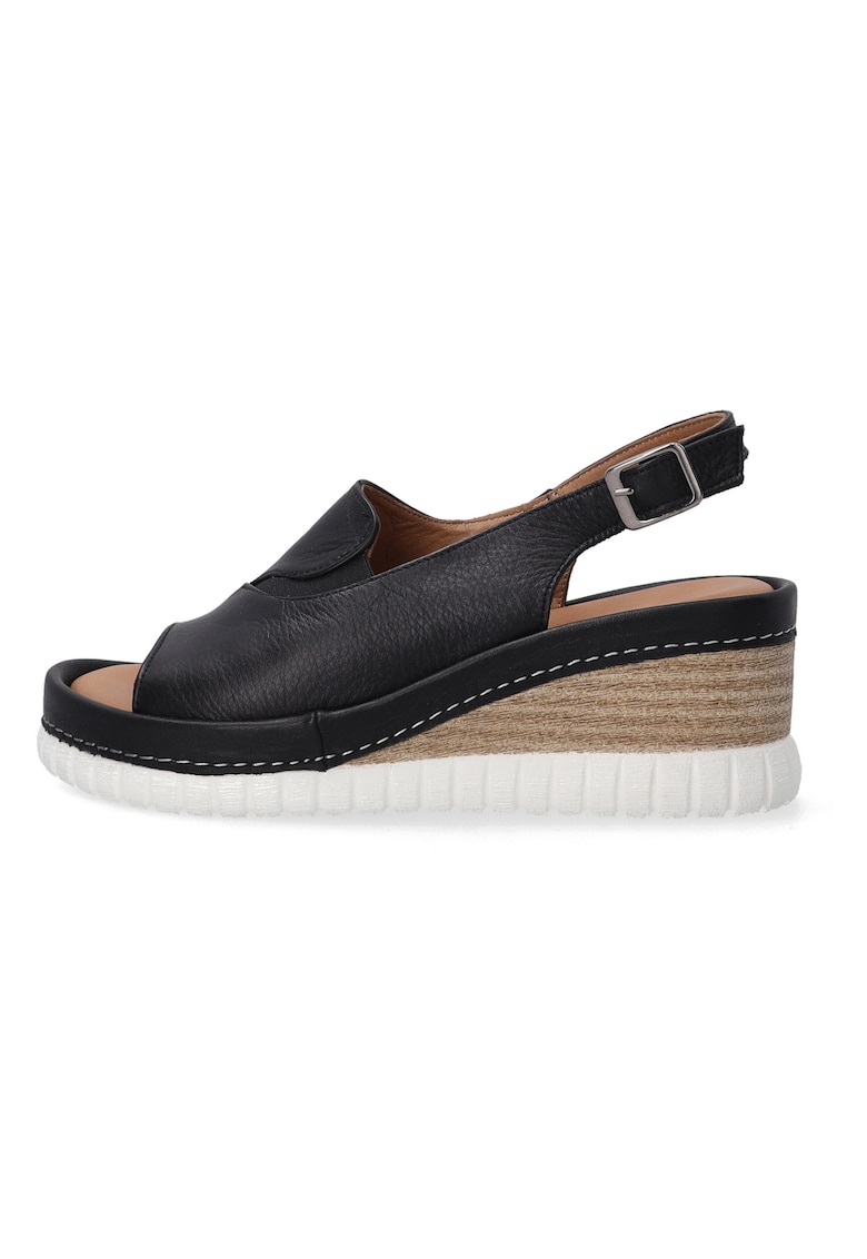 Sandale wedge din piele cu model uni si catarama