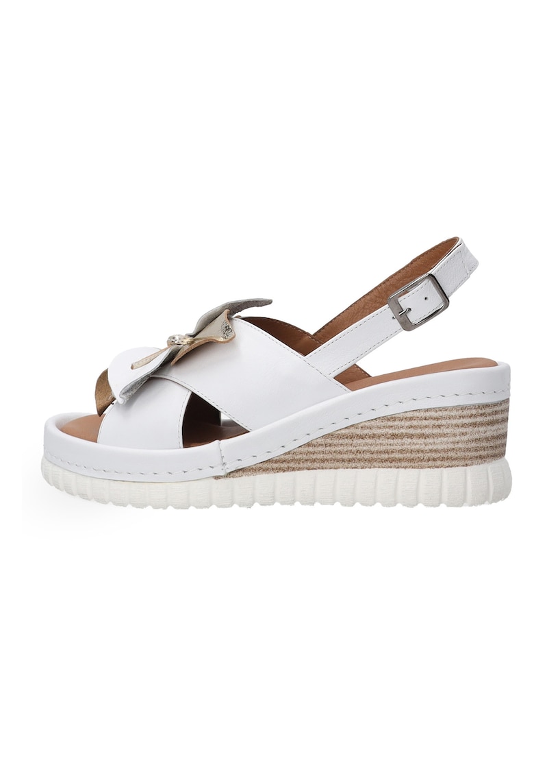 Sandale wedge din piele cu detaliu floral decorativ