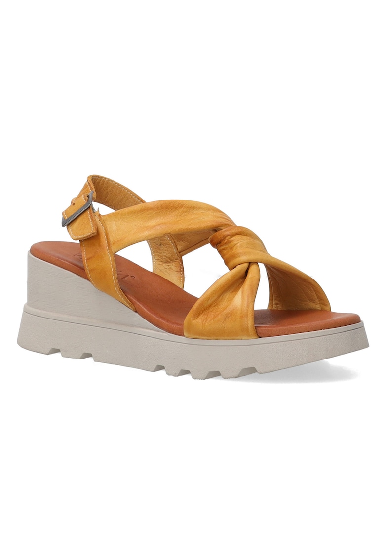 Sandale din piele cu talpa wedge si barete rasucite