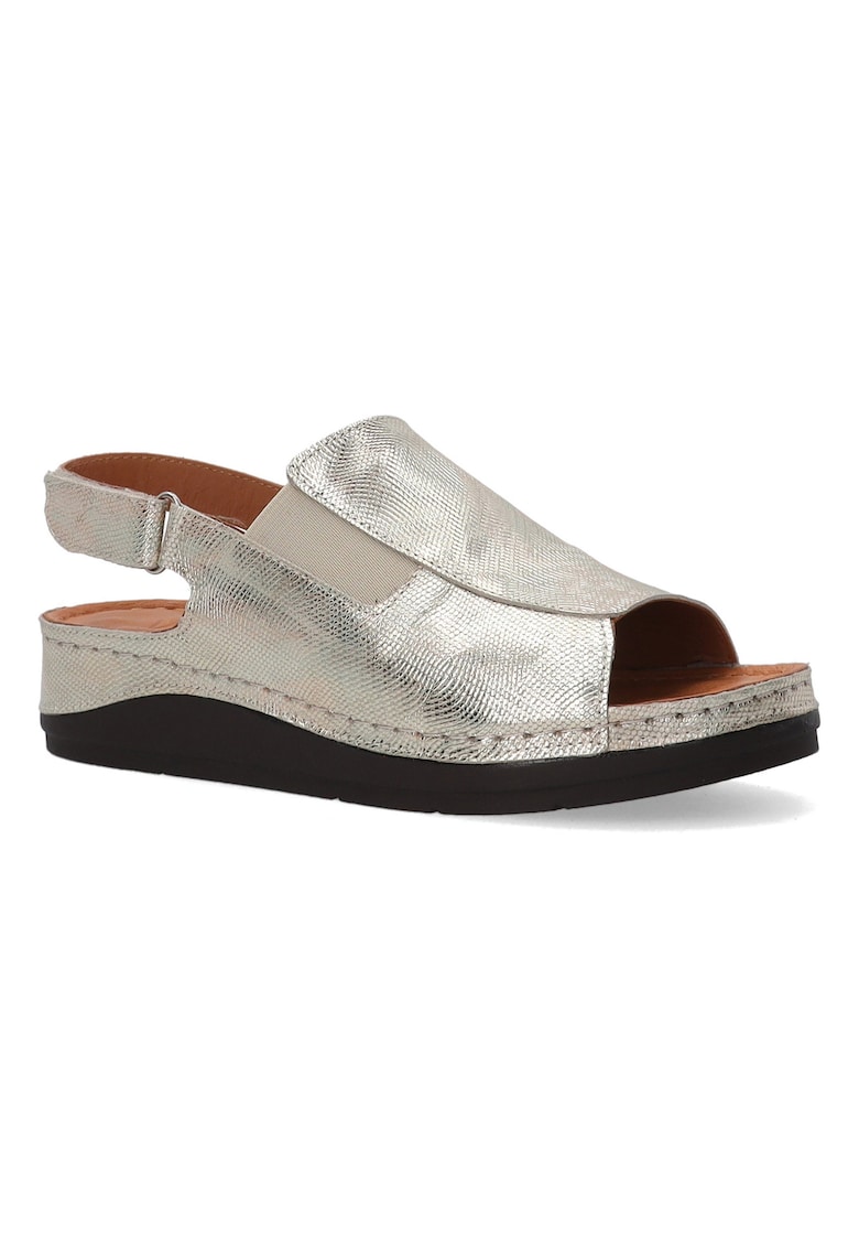 Sandale din piele cu talpa wedge si aspect texturat