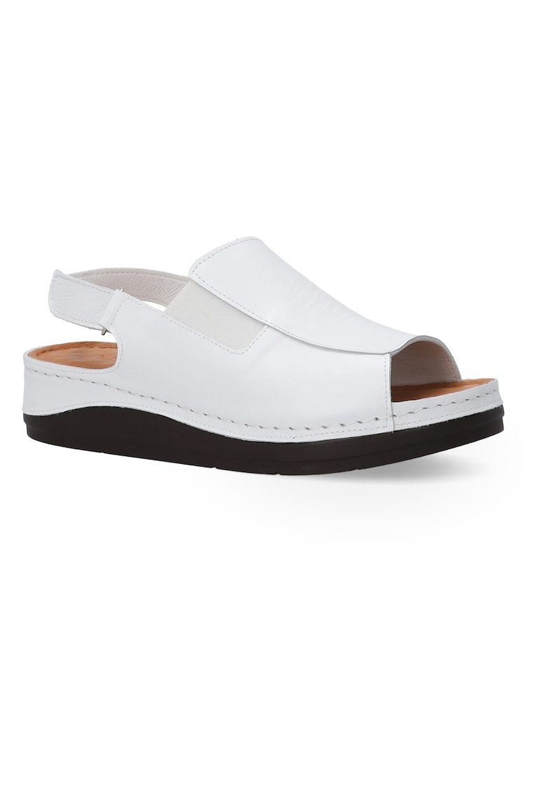 Sandale din piele cu talpa wedge si insertie elastica