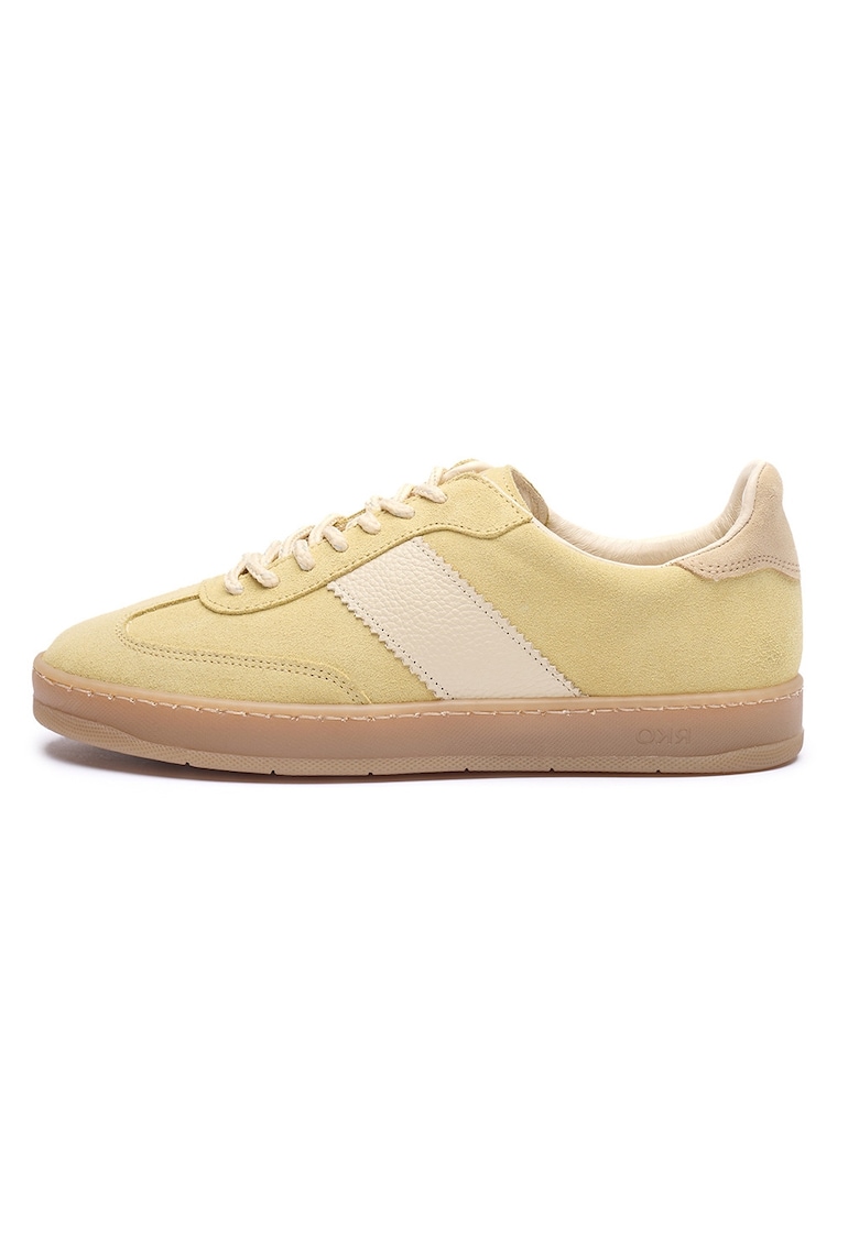 Pantofi sport din piele si piele intoarsa Nora - Galben pal/Bej