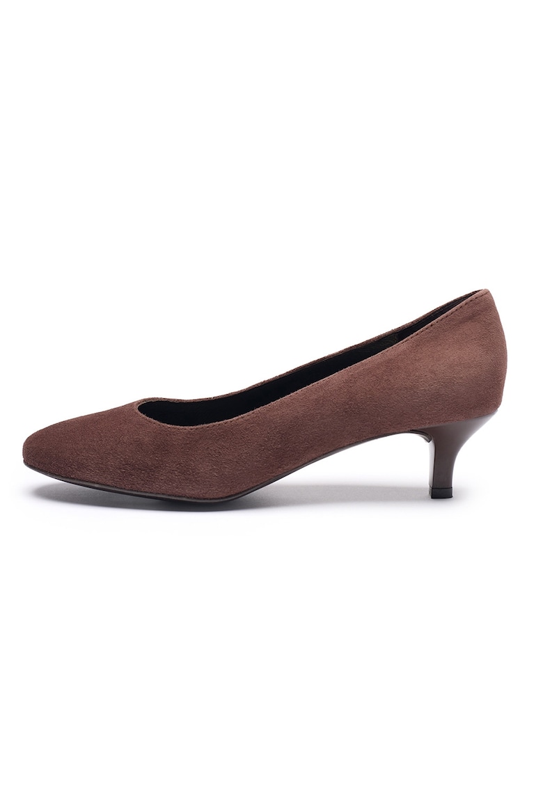 Pantofi din piele intoarsa cu toc kitten - Maro inchis
