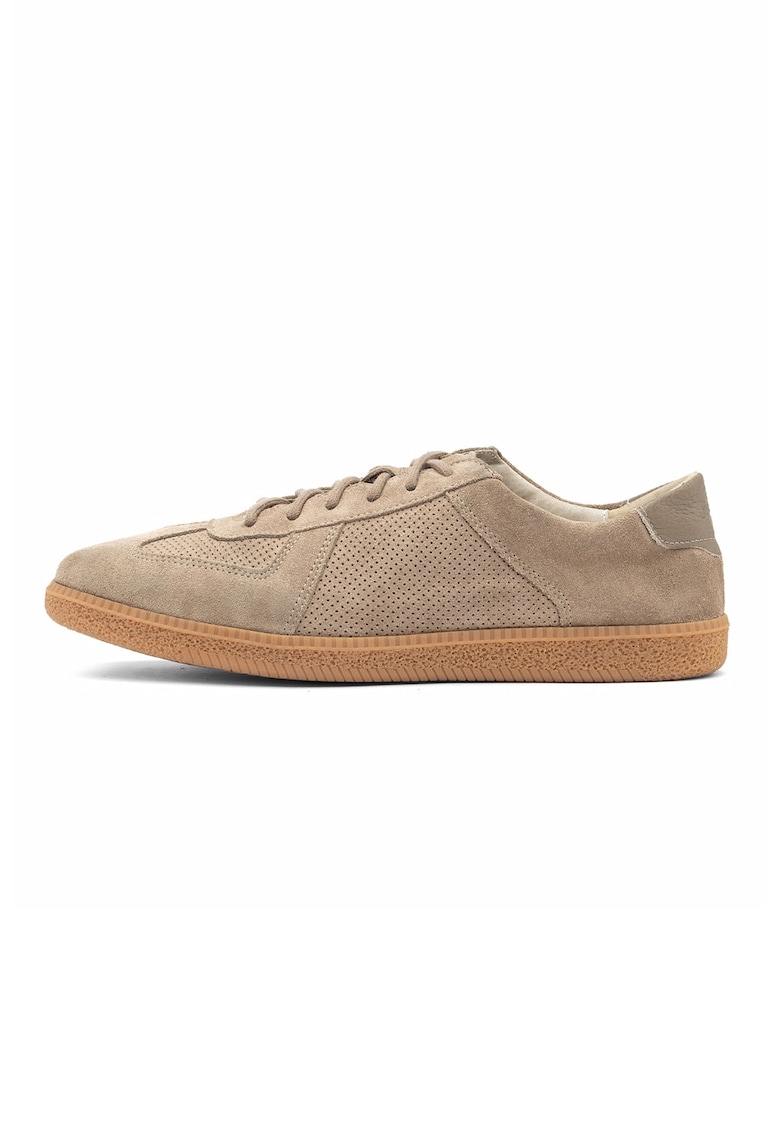 Pantofi sport low-cut din piele si piele intoarsa - Bej