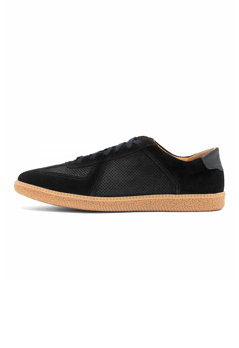 Pantofi sport low-cut din piele si piele intoarsa - Negru