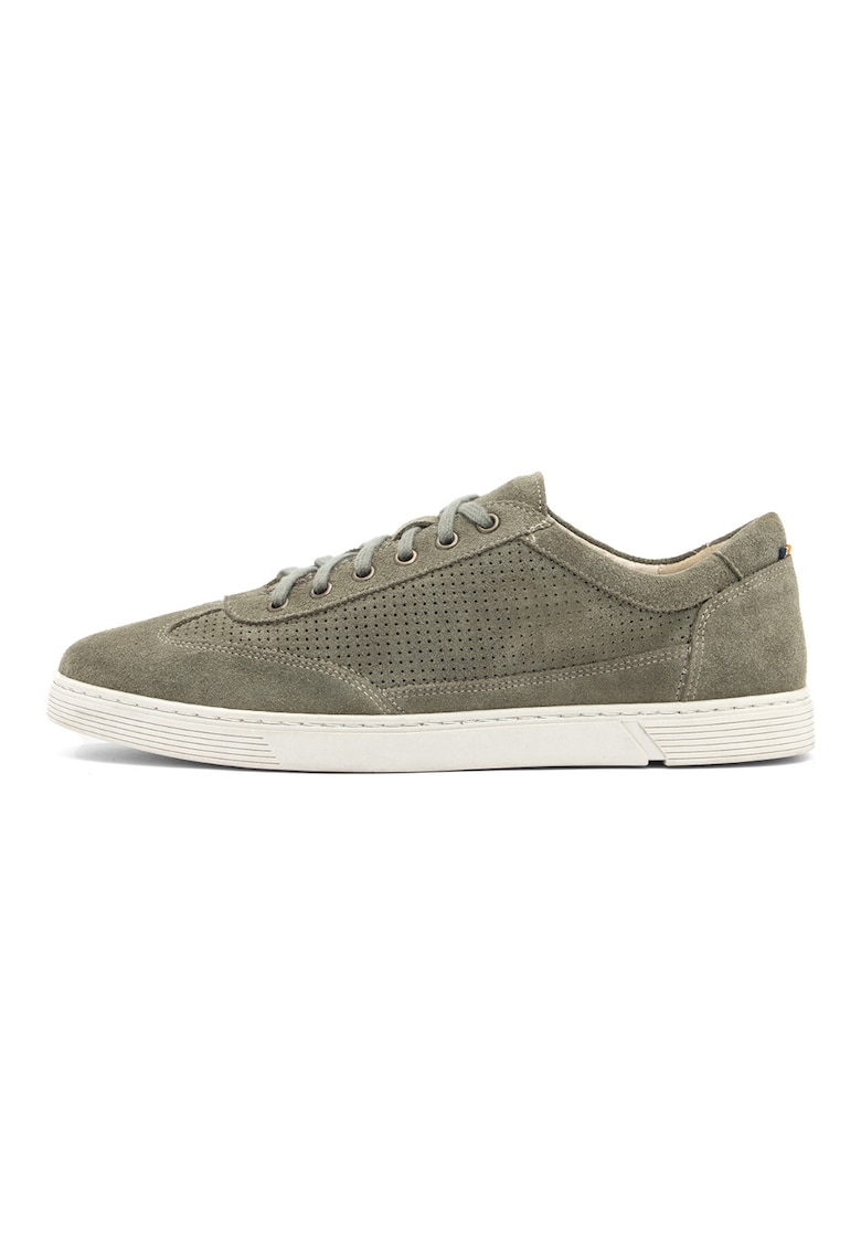 Pantofi sport low-cut din piele intoarsa - Kaki inchis