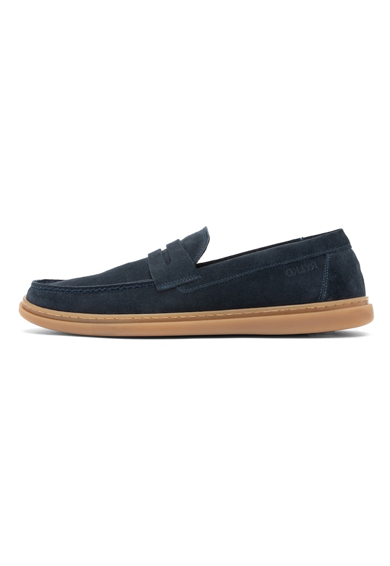 Pantofi loafer din piele intoarsa cu model uni - Albastru ultramarin