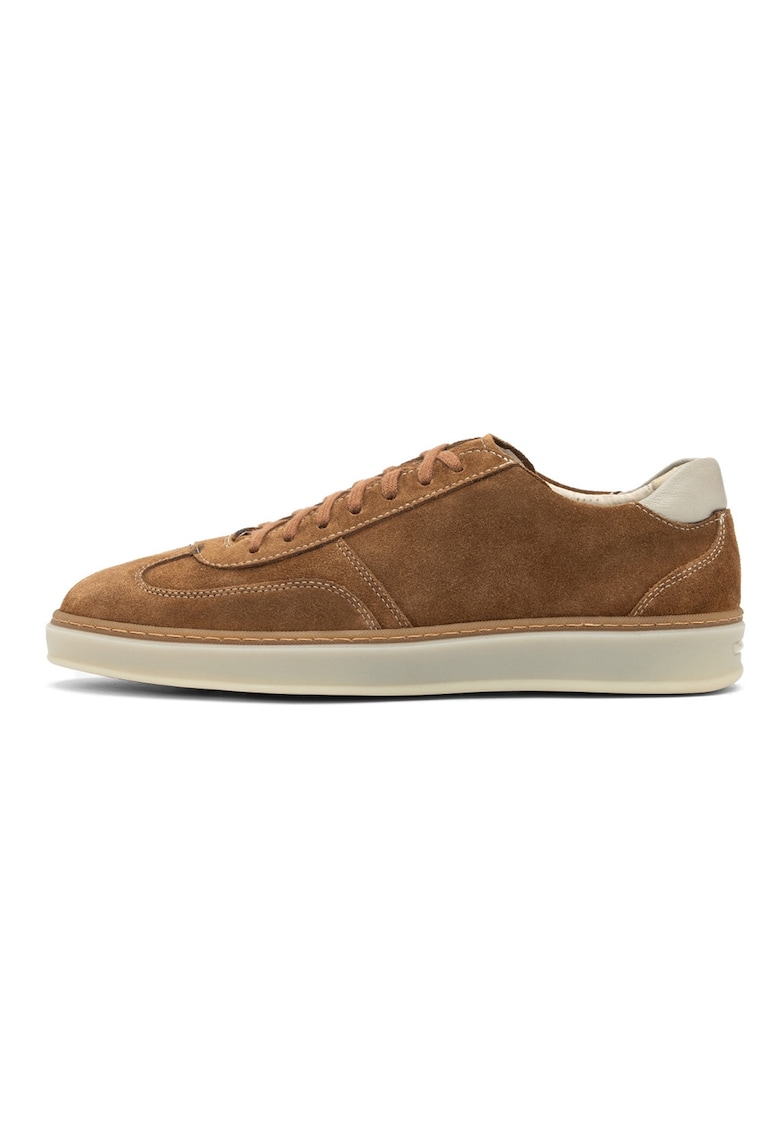 Pantofi sport din piele intoarsa cu garnitura din dantela - Caramel