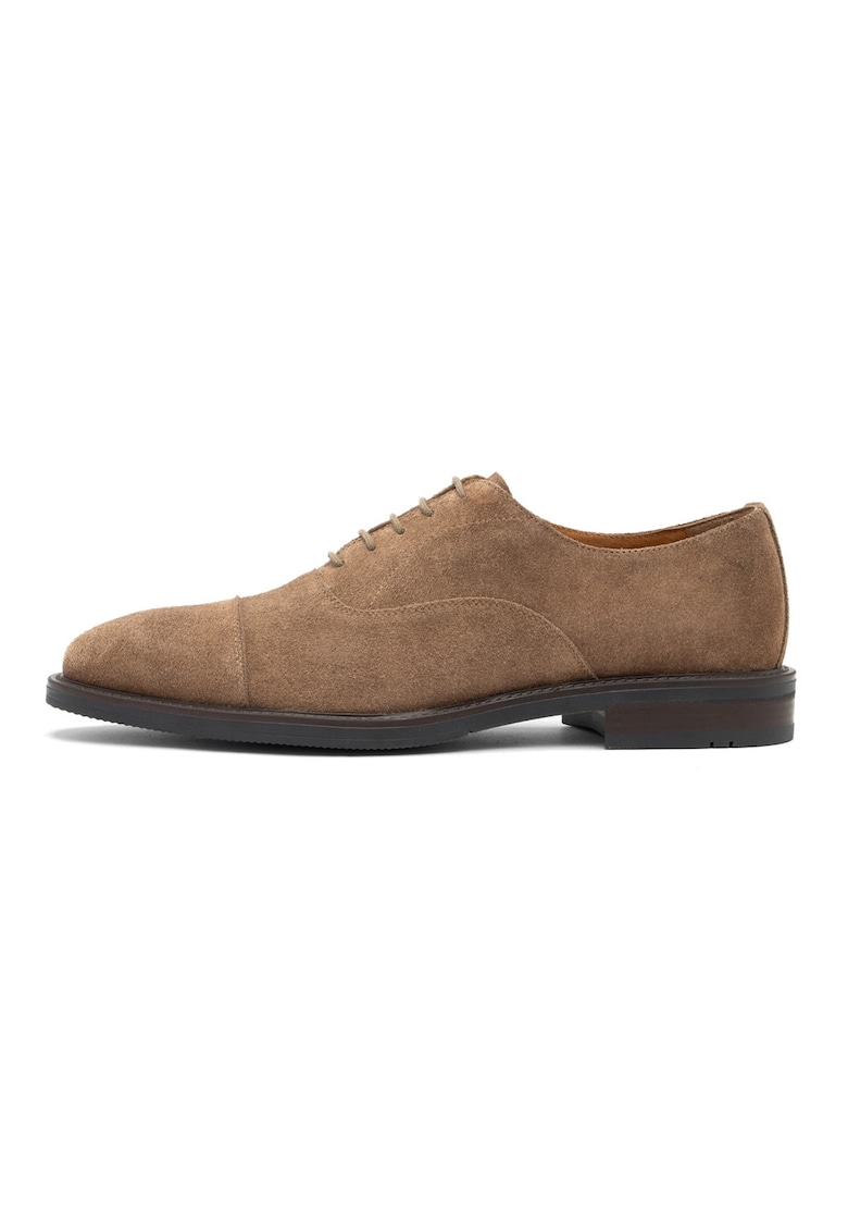 Pantofi Oxford de piele intoarsa cu brant de piele - Maro deschis