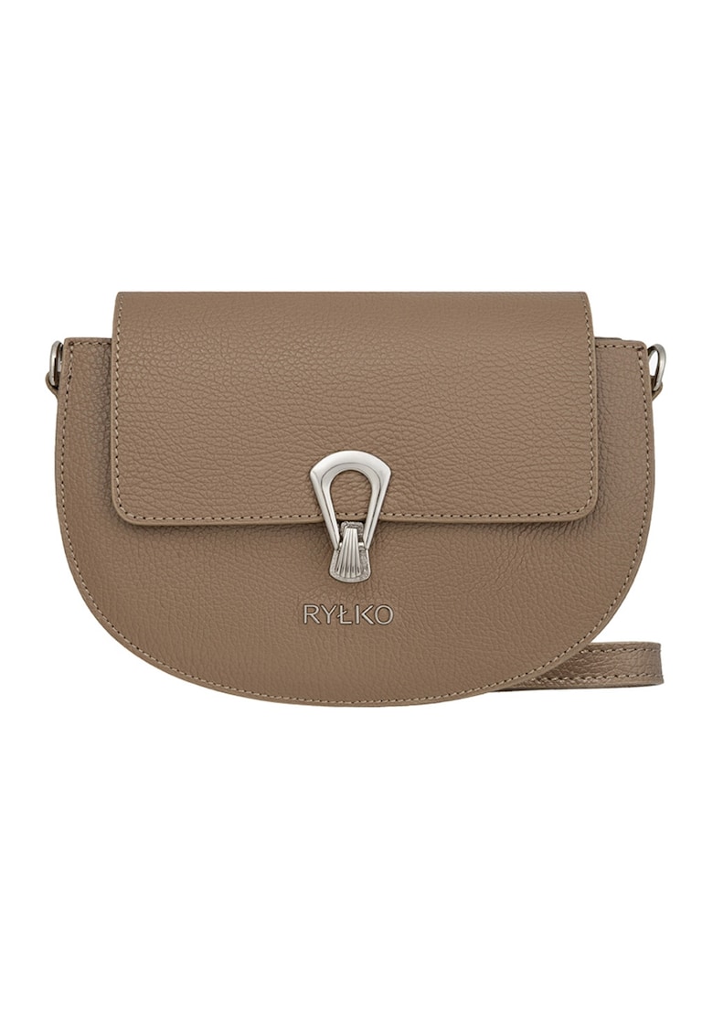 Geanta crossbody din piele cu bareta detasabila - Maro taupe