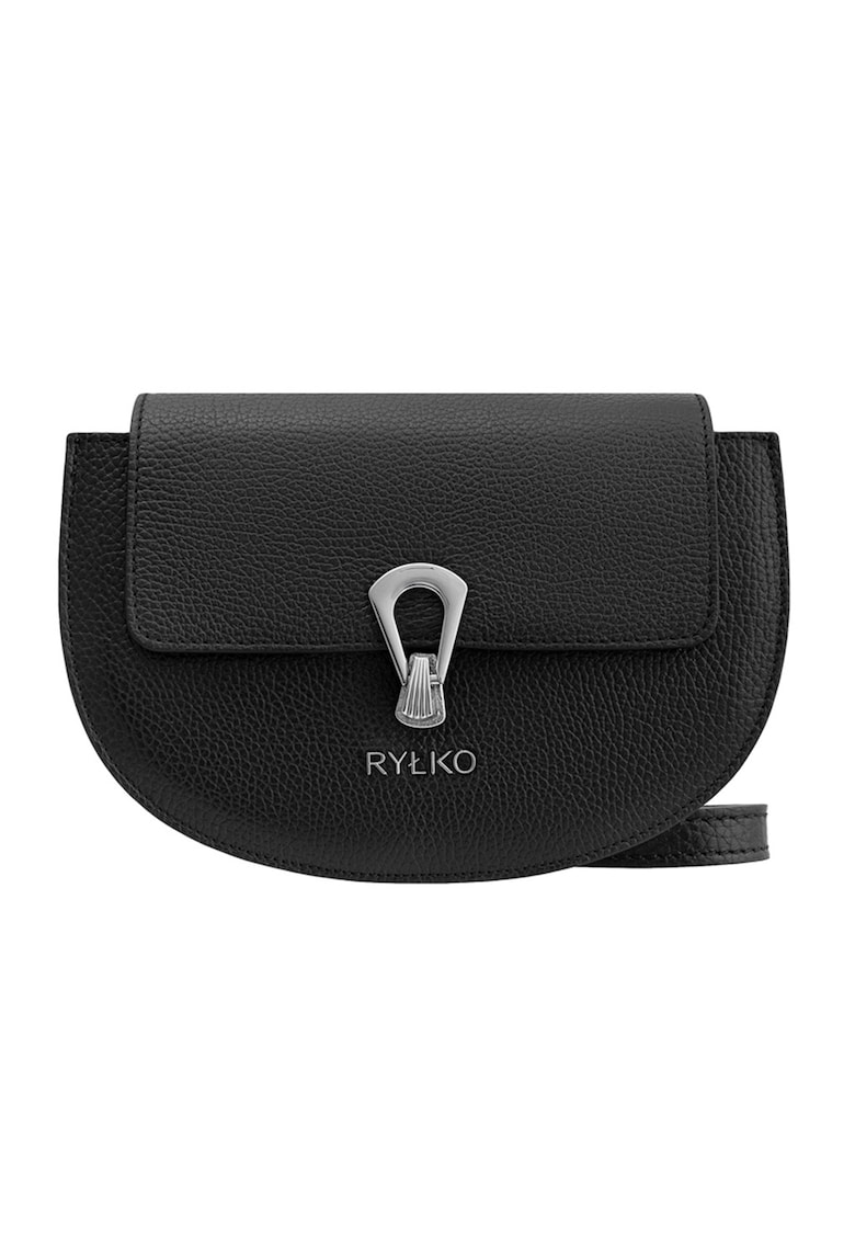 Geanta crossbody din piele cu bareta detasabila - Negru