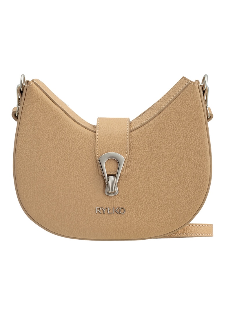 Geanta crossbody din piele cu logo metalic - Bej