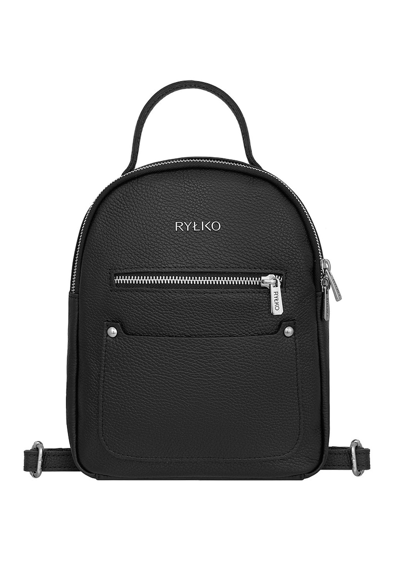 Rucsac din piele cu logo metalic - Negru