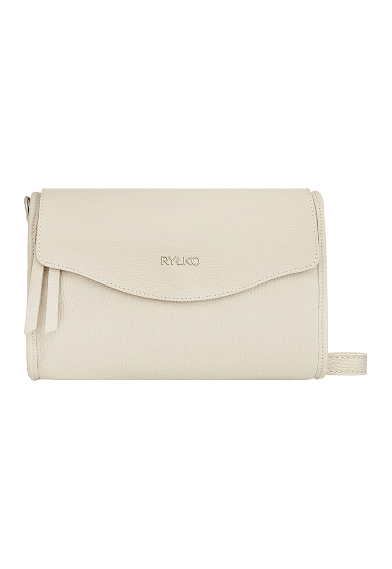Geanta crossbody din piele cu clapa si bareta detasabila - Bej deschis