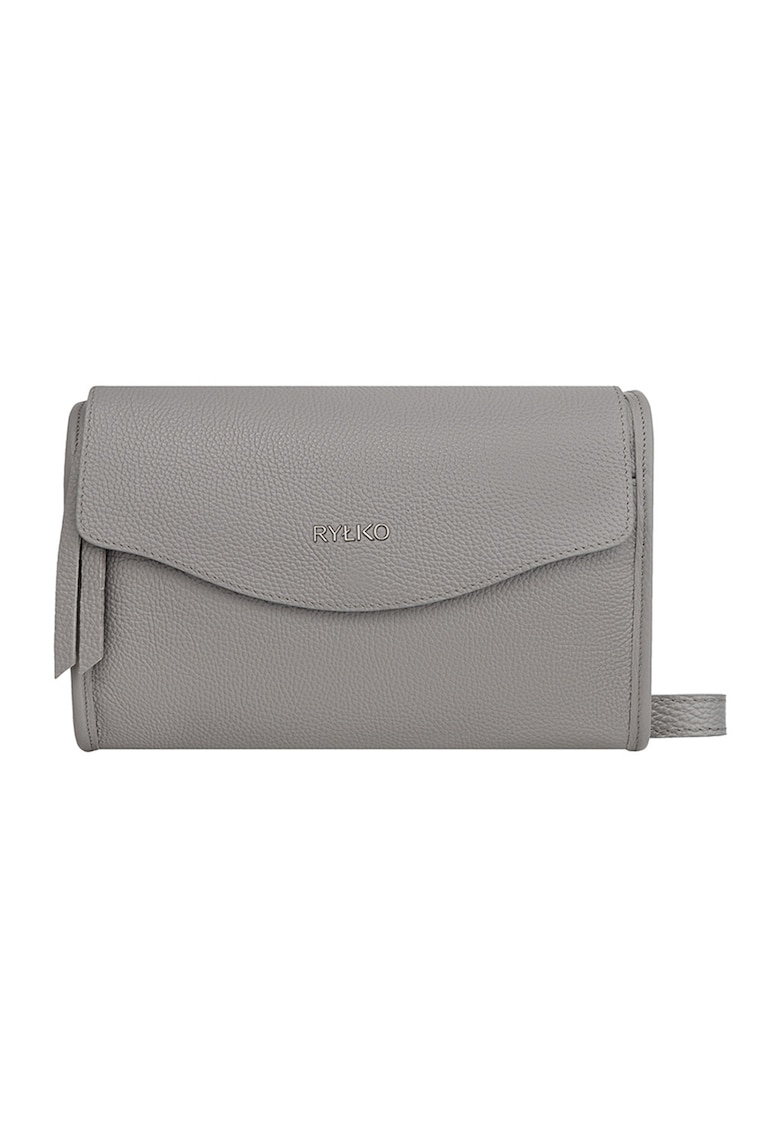 Geanta crossbody din piele cu clapa si bareta detasabila - Gri