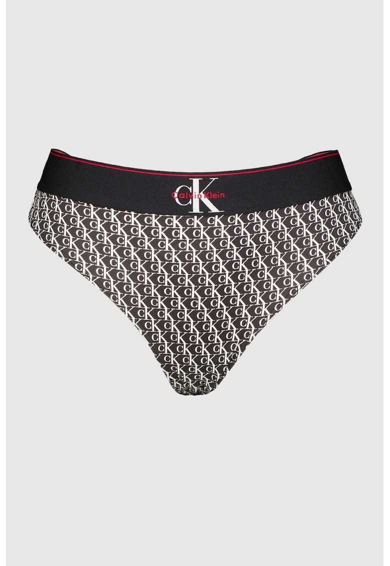Chiloti tanga cu banda logo in talie - Alb/Negru