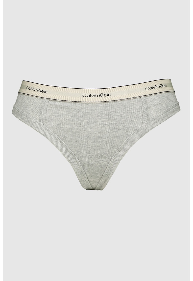 Chiloti tanga cu banda logo in talie - Gri deschis/Galben pal