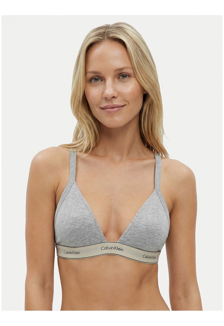 Sutien din amestec de bumbac cu banda logo - Gri deschis/Maro camel