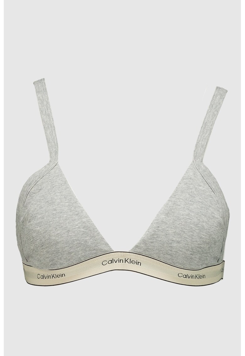 Sutien din amestec de bumbac cu banda logo - Gri deschis/Maro camel