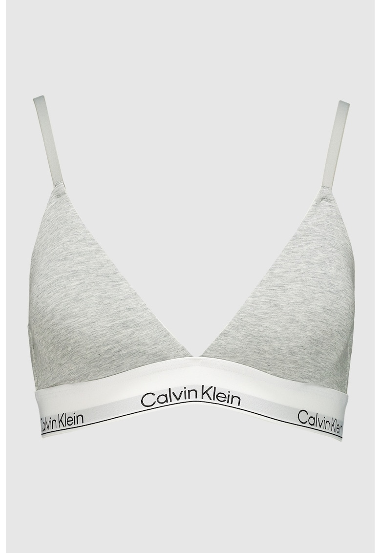 Sutien din amestec de modal cu cupe triunghiulare si banda logo - Gri deschis