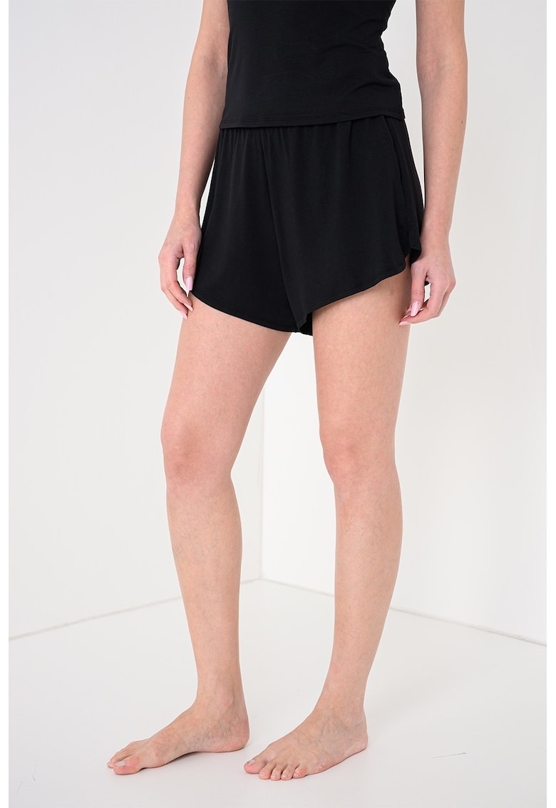 Pantaloi scurti de pijama din amestec de modal cu croiala asimetrica si talie medie - Negru